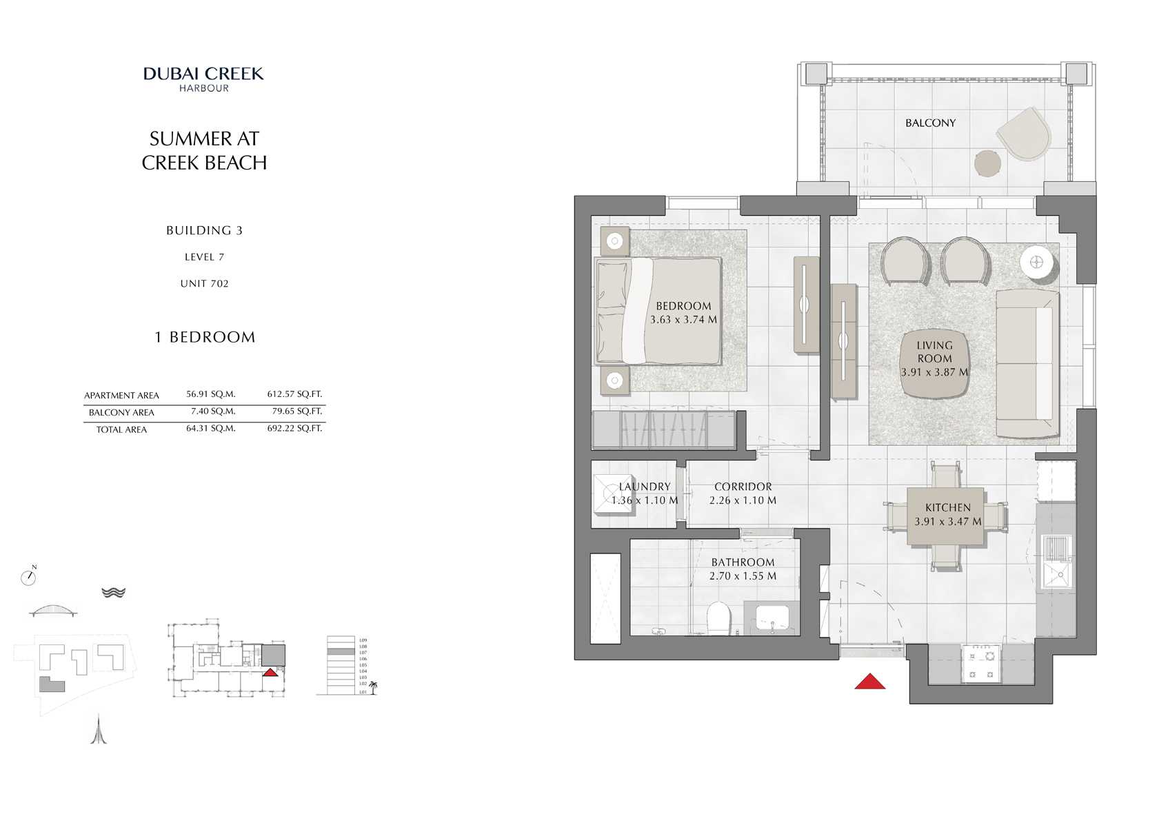 1 Br Building 3 Level 7 Unit 702, Size 692 Sq Ft
